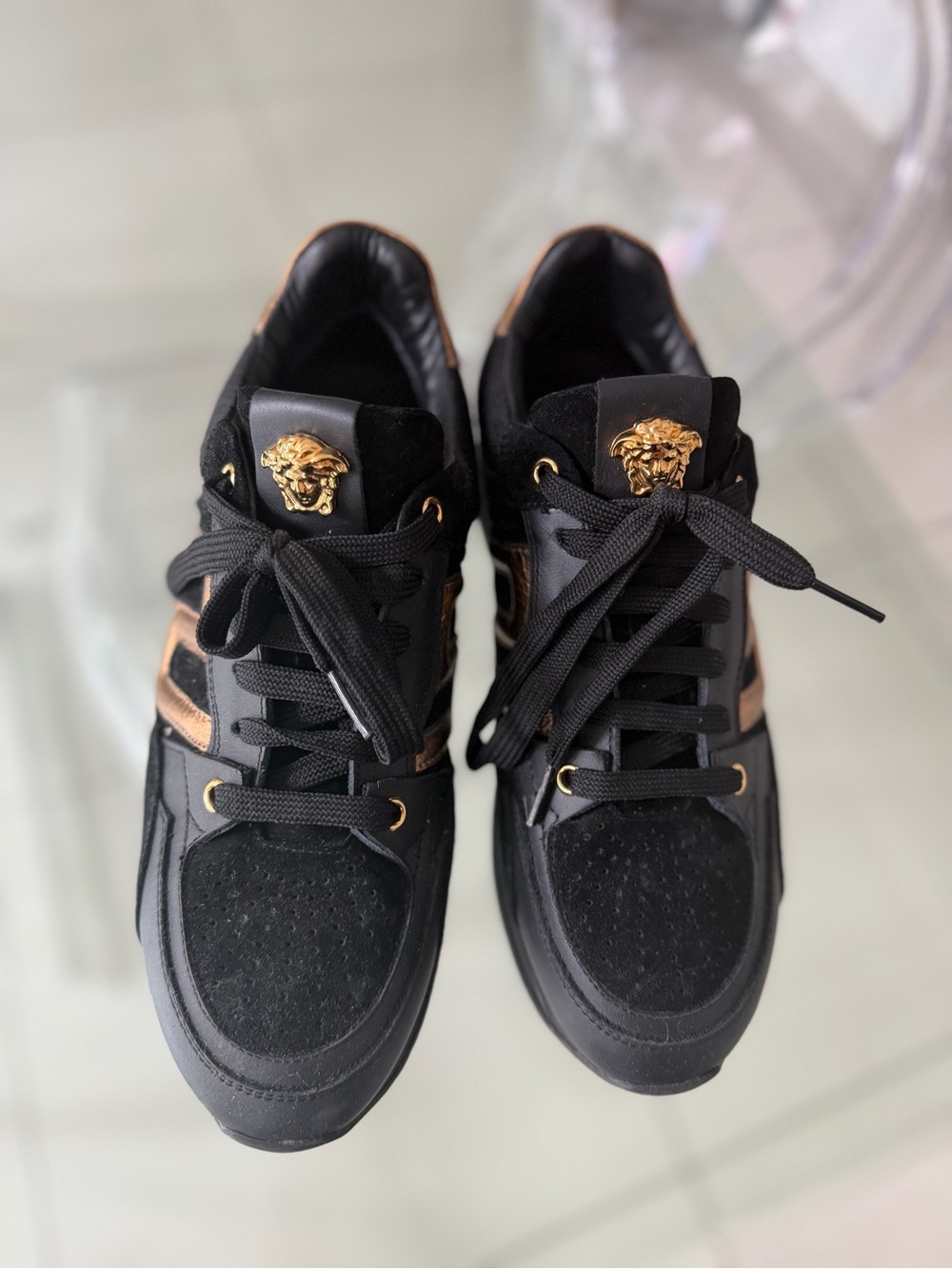 Versace Black and Gold Low-Top Sneakers